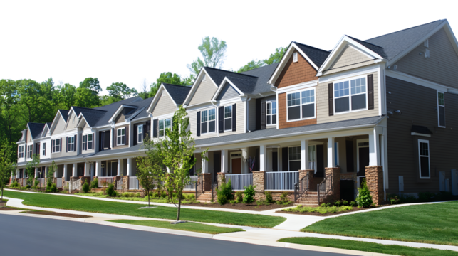 Professional image of adjacent apartments with shared walls and similar architecture