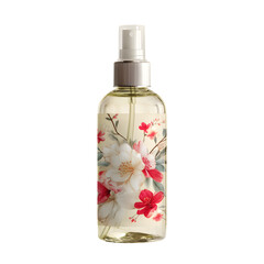 Elegant Floral Spray Bottle featuring delicate blossoms and a cream background perfect for home fragrance or personal care.