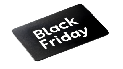 Black card with "Black Friday" written in white, presented on a minimalist black background --ar 16:9 --v 7.0