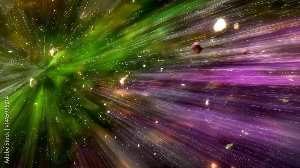 Poster spinning cosmic debris creates colorful patterns in deep space generative ai