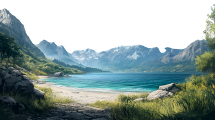 Tranquil Scenic Landscape of Ocean and Mountains without People for Nature Lovers