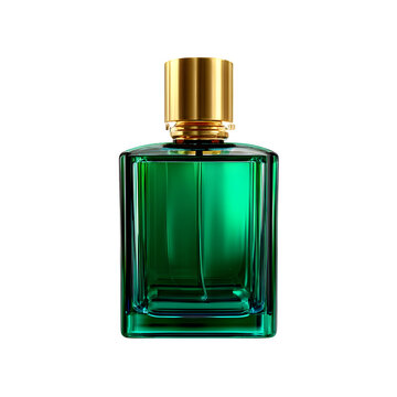 Elegant Emerald Green Perfume Bottle with Gold Cap a luxurious fragrance in a stylish square bottle design