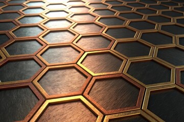Gold Bronze Honeycomb Metallic Grid