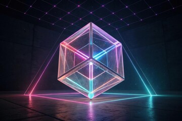 Glowing Cube Prism with Futuristic Geometry