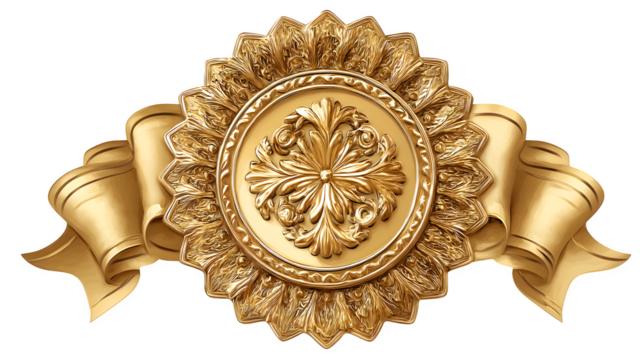 Decorative golden badge with special ribbon, isolated on white or transparent background --ar 16:9 --v 7.0 - Powered by Adobe