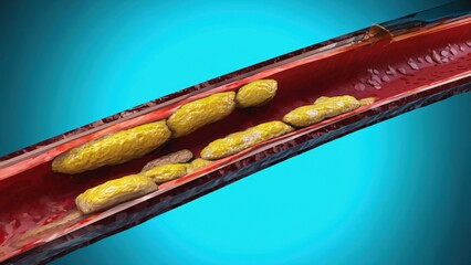 Blood vessels infected with yellowish pus-like substance, indicative of infection or disease.