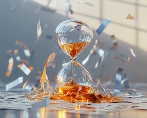 Hourglass with Floating Metallic Papers