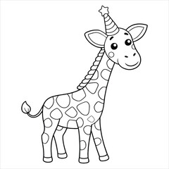 Giraffe Wearing a Party Hat Coloring Page for Kids