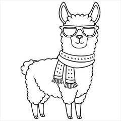 Llama with Sunglasses and Scarf Coloring Page for Kids