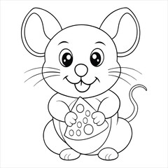 Mouse Holding a Cheese Coloring Page