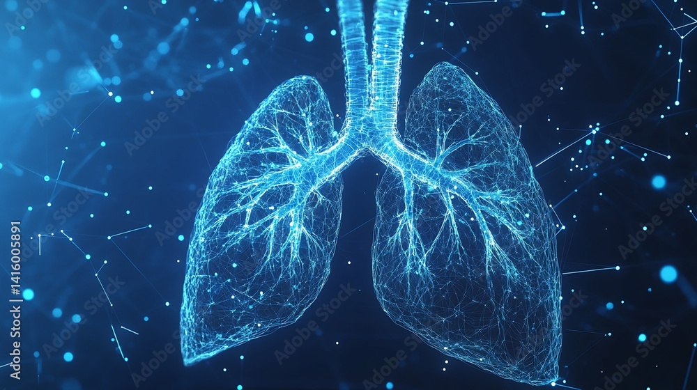 Aufkleber digital 3d model of human lungs with network visualization