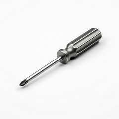 Fototapeta premium Isolated steel Phillips screwdriver, ribbed handle, clean white background, close-up.