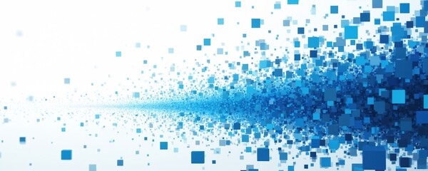 Dynamic abstract background with blue squares on white canvas creating modern geometric design digital matrix effect. Tech concept, modern design for digital projects, tech, network, data