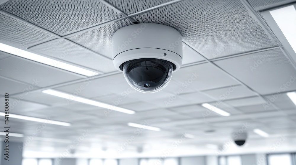 Poster wide-angle camera with built-in motion detection mounted under ceiling