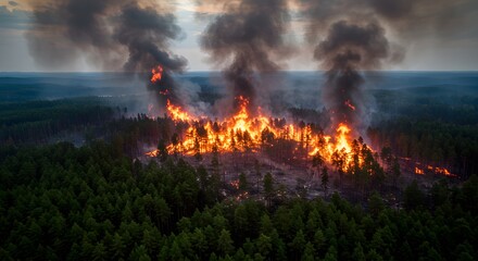 Fototapeta premium A fictional burning forest representing environmental news