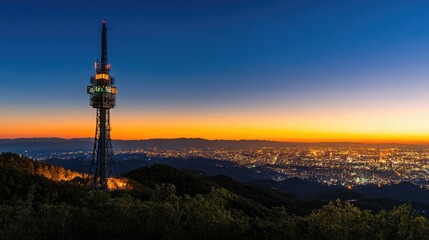 Obraz premium Sapporo TV Tower illuminated at dusk with a clear sky and cityscape background