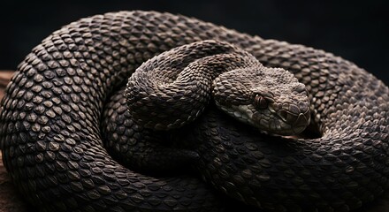 Obraz premium A snake coiled and ready to strike, scales highly detailed 