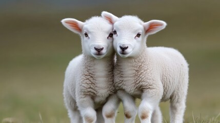 Obraz premium Two adorable baby sheep cuddling