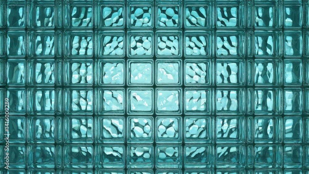 Poster a blue background with many small blue squares. the squares are all different sizes and are not perf
