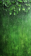 Fototapeta premium Green Surface with Rain and Overhanging Leaves