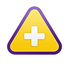 Fototapeta premium Yellow triangle with plus symbol on white background