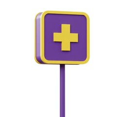 Obraz premium Purple sign with yellow cross on white background