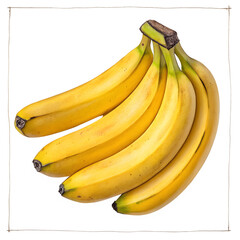 Bunch of Ripe Yellow Bananas Isolated on Transparent Background