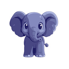 Fototapeta premium Cute cartoon elephant icon showcasing a joyful expression in a simple flat design suitable for various creative projects