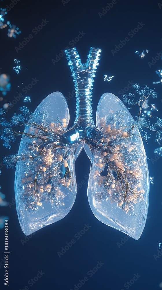 Poster three-dimensional rendering of lungs with internal flora