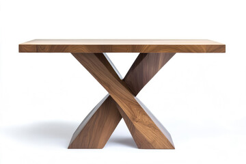 wooden modern table isolated on white background. kitchen dining table, front view.