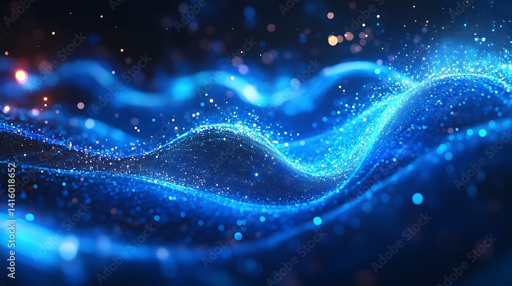Poster abstract glowing particles in wavy patterns background