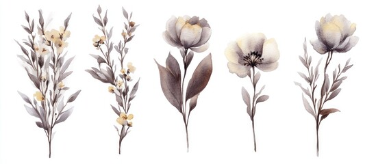 Elegant watercolor floral arrangement with delicate blooms and foliage illustration