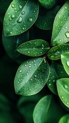 Fototapeta premium Water Droplets on Dark Green Leaves