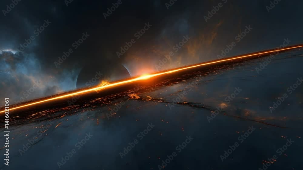 Poster glowing energy ribbon cuts through a dark nebula in space generative ai