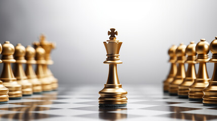 Chess pieces in gilded form on a chessboard.