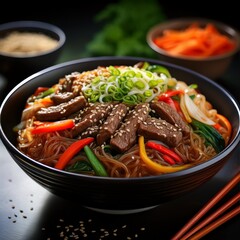 Koreanisches Japchae mit Glasnudeln und Gemüse