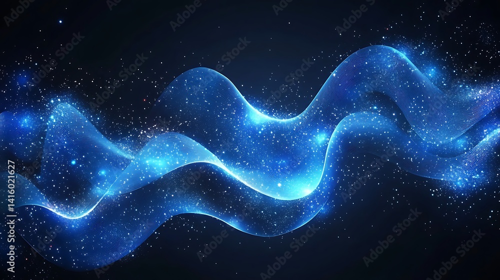 Poster abstract glowing particles in wavy patterns background