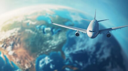 Fototapeta premium Aeroplane soaring through atmosphere offering a breathtaking global journey view