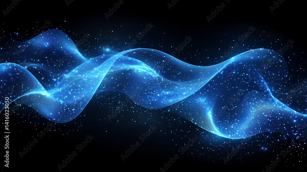 Poster abstract glowing particles in wavy patterns background