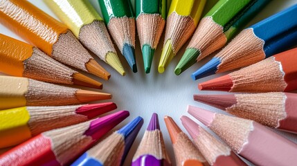 Colorful pencils arranged in a heart shape.