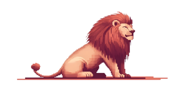Pixel Art Lion Resting on a Platform Digital Illustration Retro Style Graphic Design Wildlif