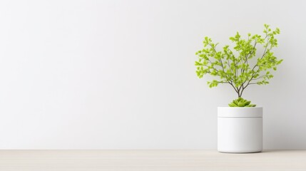 Minimalist plant in a white pot against a white wall (4)