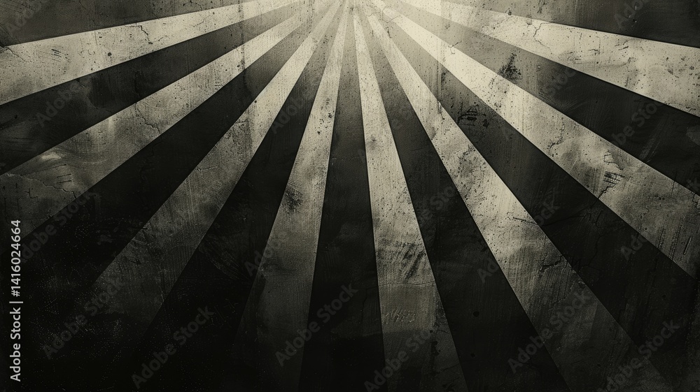 Poster grayscale illustration featuring diverging light beams creating a dramatic pattern. ideal for backgr
