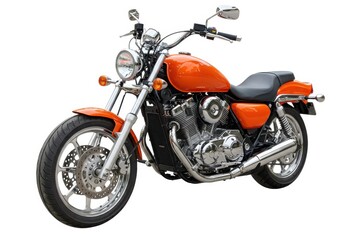 Obraz premium Orange motorcycle cruiser bike vehicle transportation ride isolated on white background