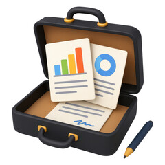 Business Documents Charts in Briefcase Financial Report Contract Data Analysis, isolated on transparent background