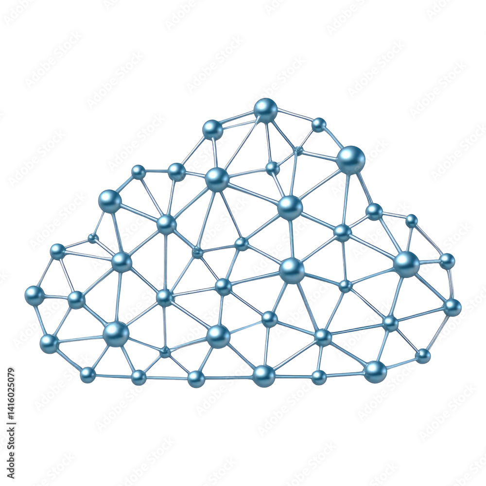 Poster abstract cloud network interconnected nodes representing global communication data connectivity, iso