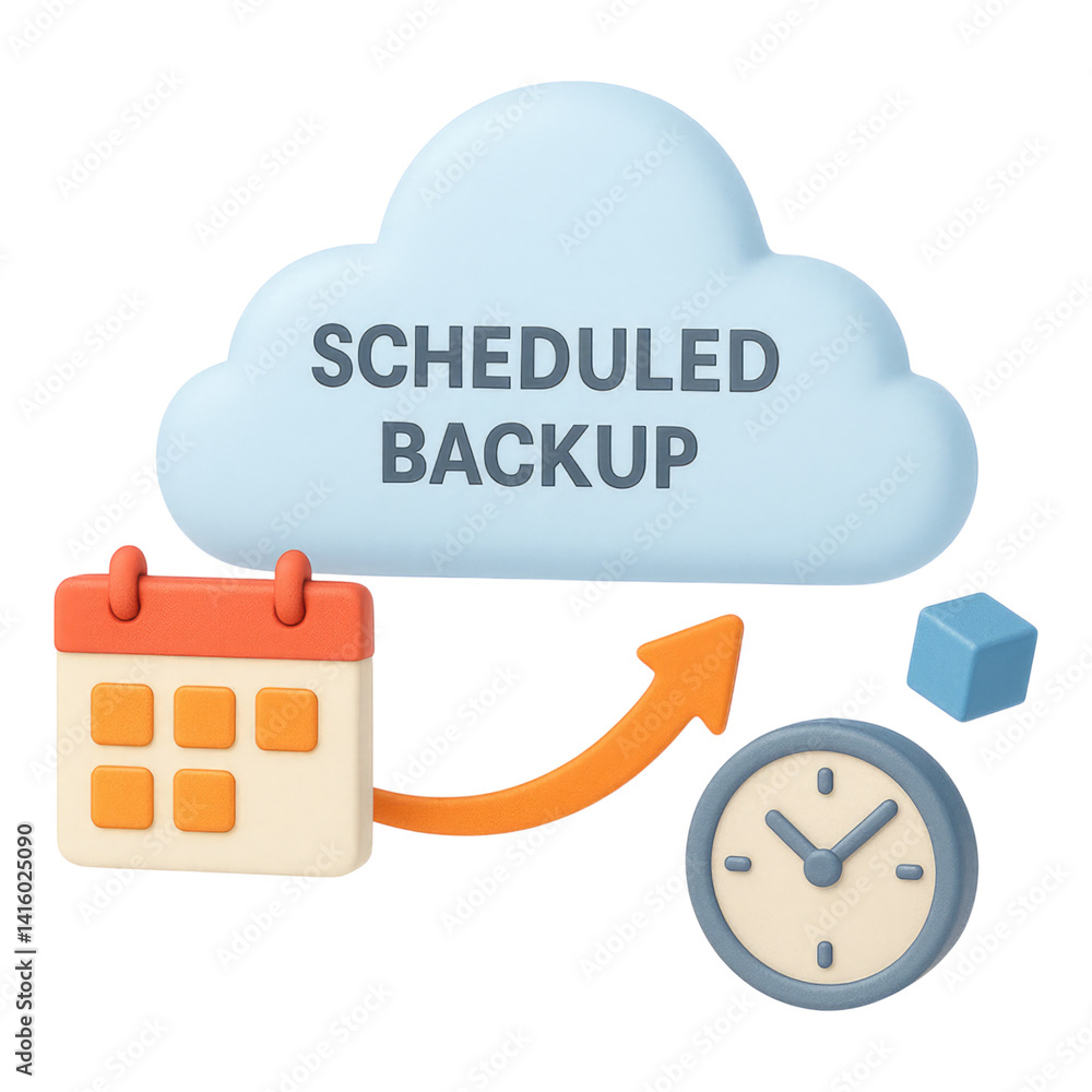 Poster automated cloud backup system scheduled data protection for security reliability, isolated on transp