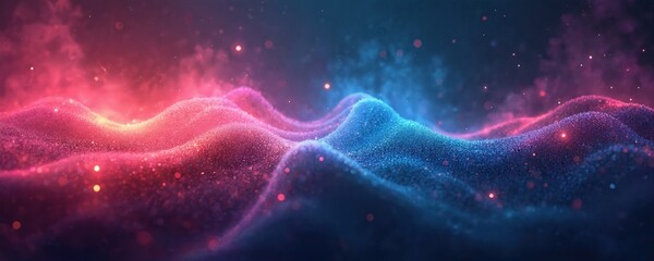 Obraz premium Abstract digital art with gradient color shapes. Glowing vibrant dark blue pink black colors noise texture banner wallpaper cover design. Artistic design.
