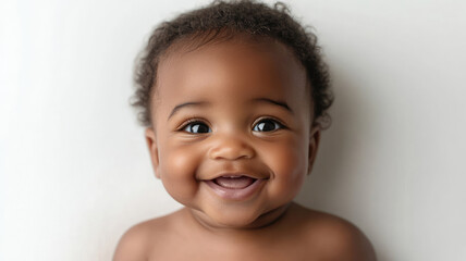 a cute baby's delighted expression against a white backdrop