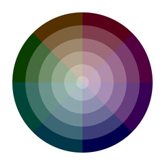 Muted color wheel. Circular gradient palette. Spectrum tone variation. Vector hue circle.